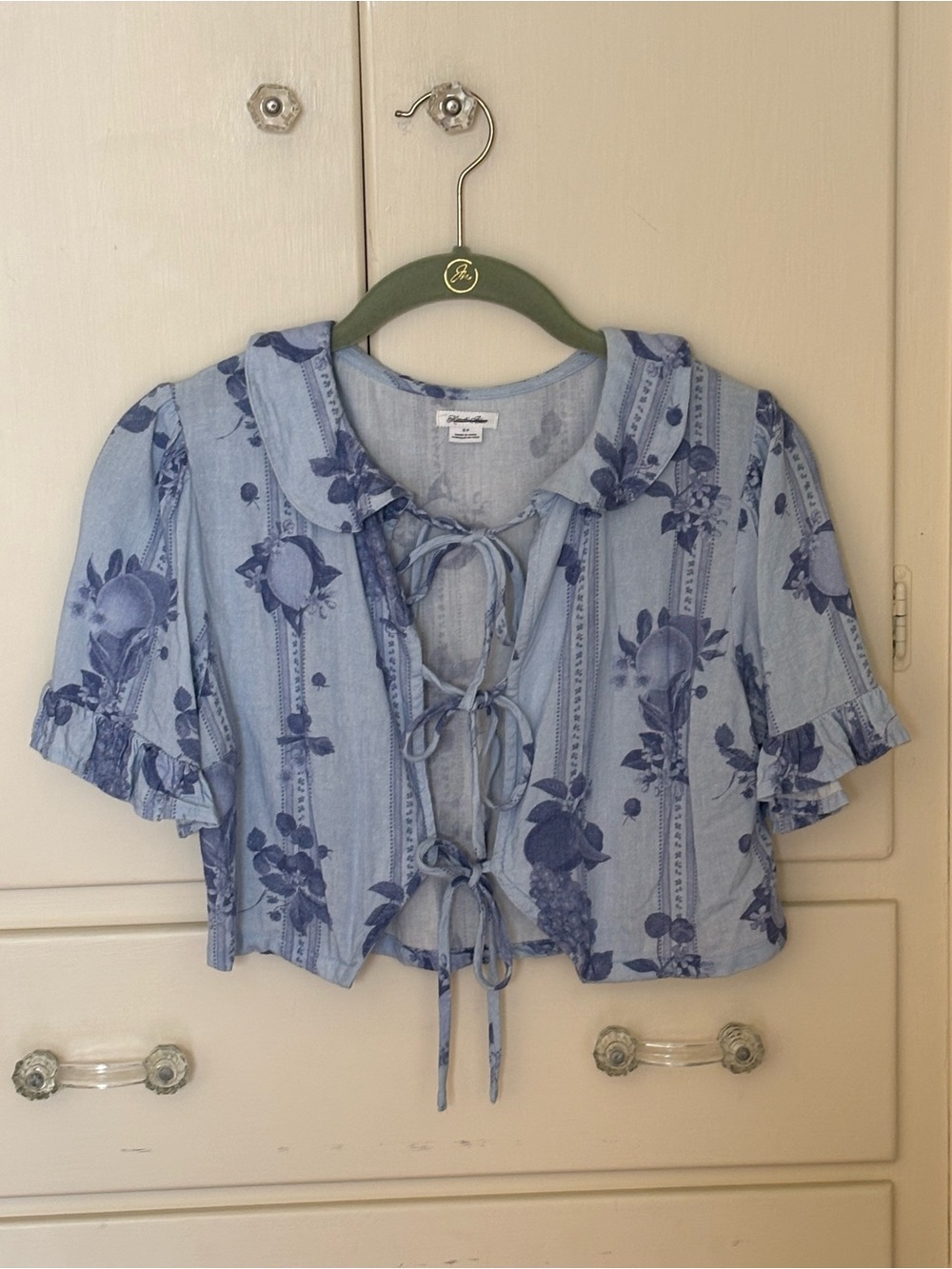 Light Blue Floral Tie-Front Crop Top